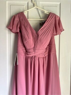 Dusty Rose V-Neck Pleated Chiffon Bridesmaid Dress size 14